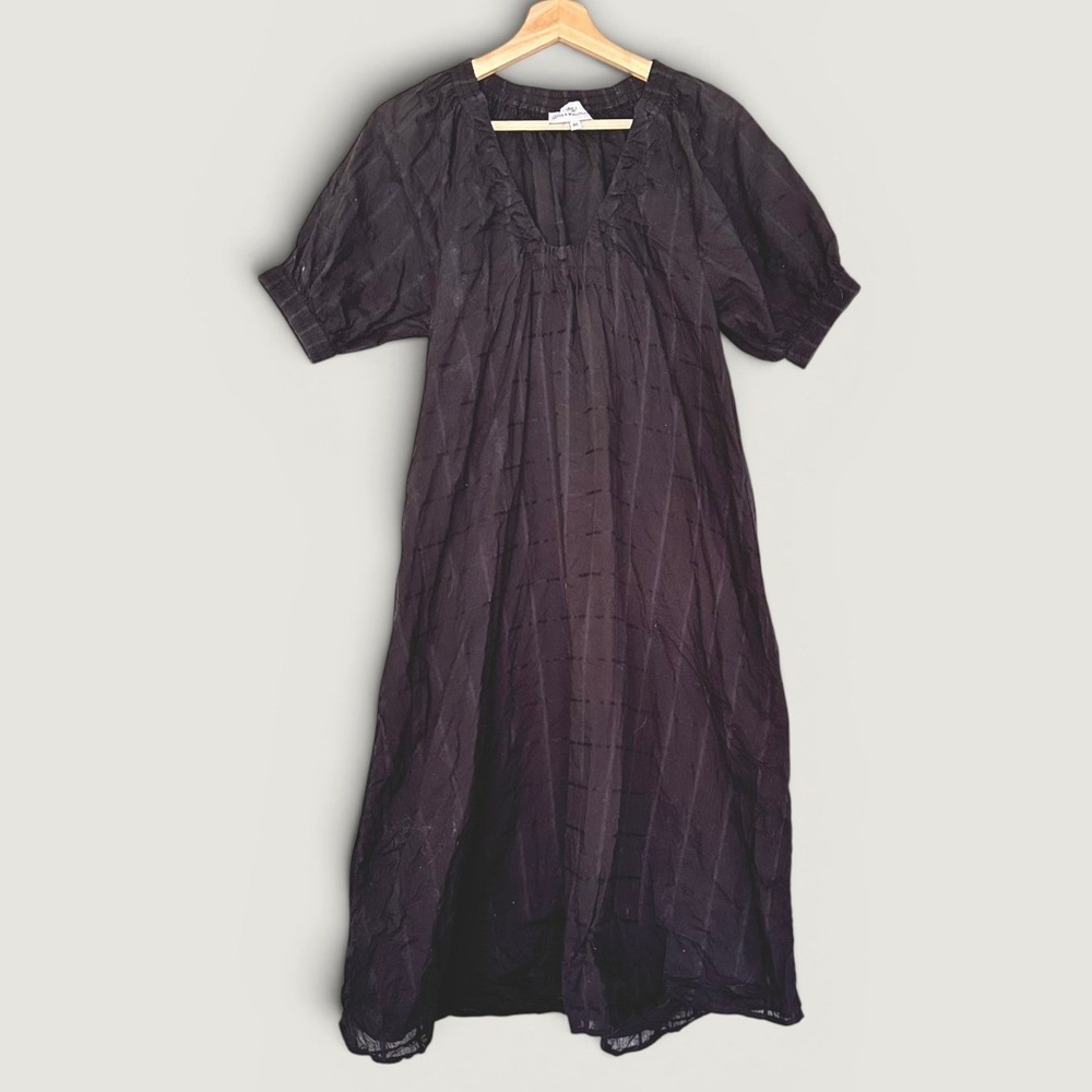 Never A Wallflower Black Plaid Impression V-Neck Puff Sleeve Midi Dress XS